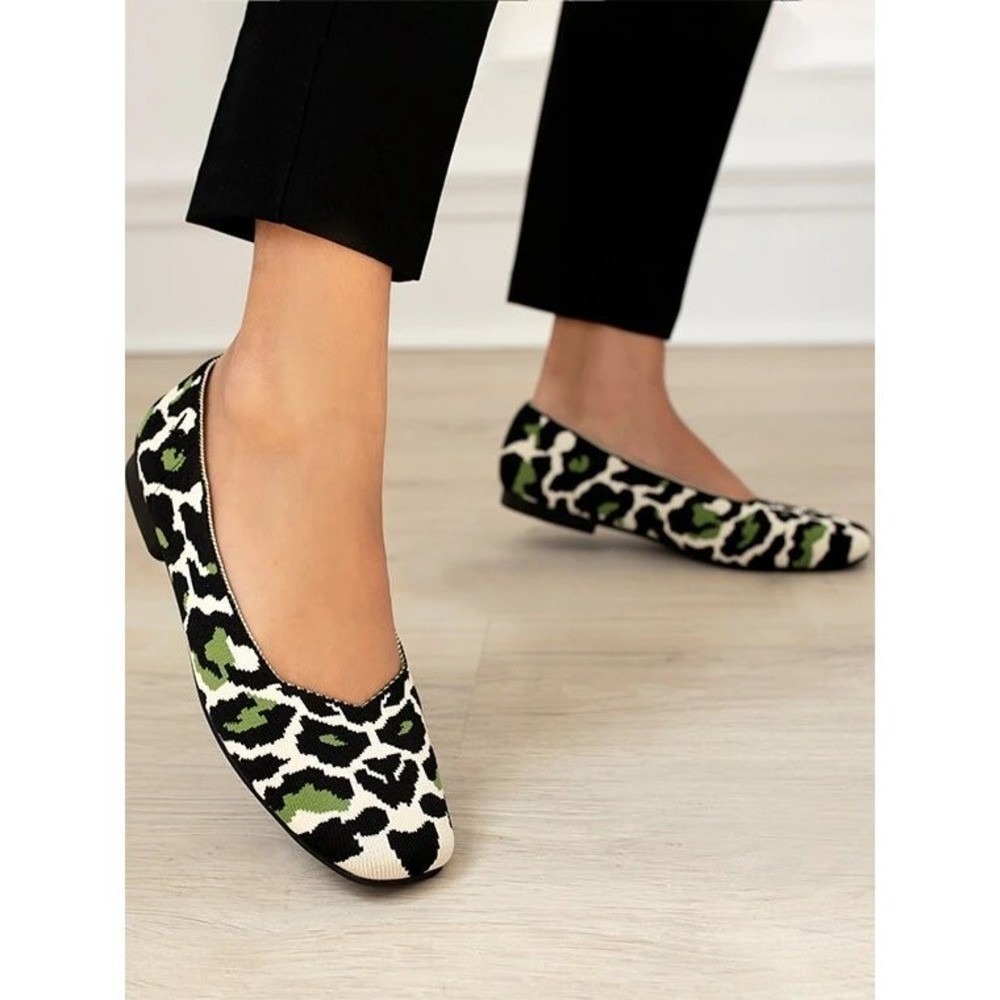 VIVAIA Knit Flats Animal Print Green Black Comfort  Women Shoes EU/38‎ US/ 7-7.5